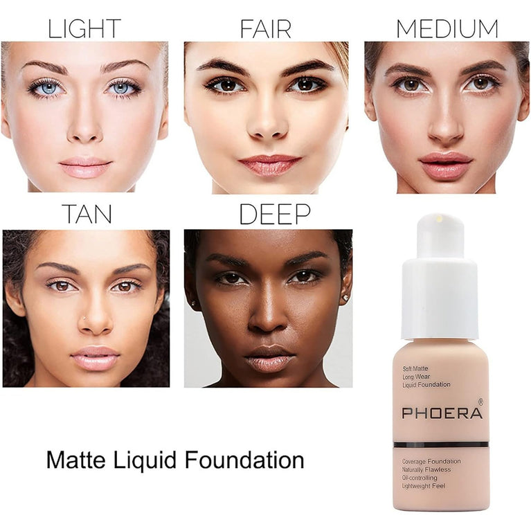 PHOERA All-Day Matte Liquid Foundation - Buff Beige, Full Coverage