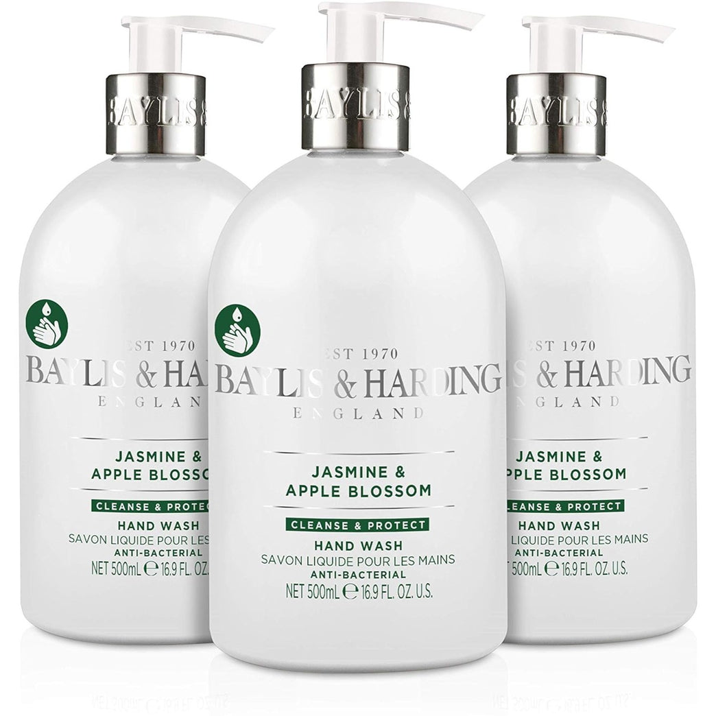 Jasmine and Apple Blossom Anti-Bacterial Hand Wash, 500 ml (Pack of 3) - Vegan Friendly by Baylis & Harding