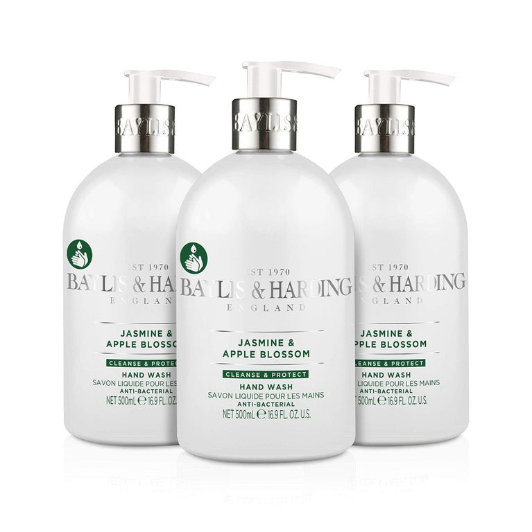 Jasmine and Apple Blossom Anti-Bacterial Hand Wash, 500 ml (Pack of 3) - Vegan Friendly by Baylis & Harding