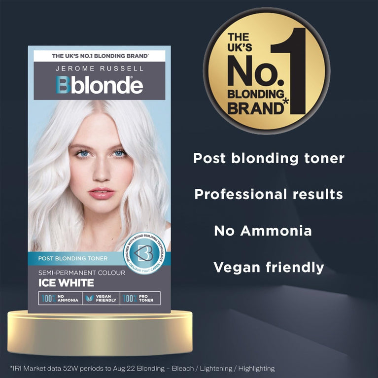 Jerome Russell Bblonde Ice White Post Blonding Toner - Semi Permanent Hair Dye Kit for Pre Lightened & Blonde Hair with Brazil Nut Oil, No Ammonia & Vegan