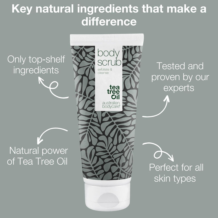 Australian Bodycare Body Scrub for Women & Men 200 ml | Tea Tree Oil Body Scrub Exfoliator | Foot Scrub for Hard Skin | for Pimples on The Back & Body | with Australian Tea Tree Oil