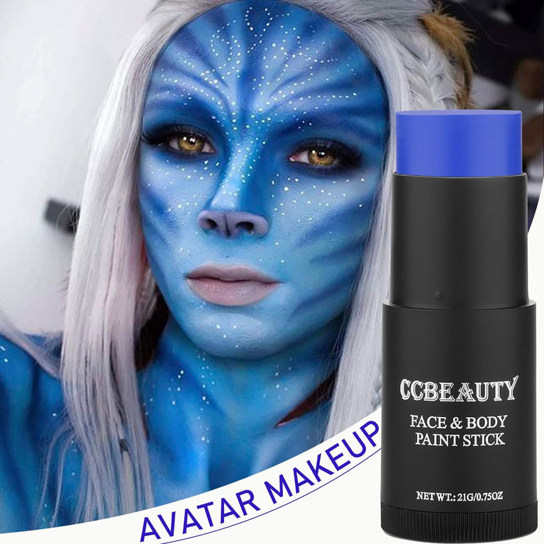 CCbeauty Intense Blue Face Paint Stick for Avtar Mystique Halloween Cosplay, Non-Toxic SFX Makeup Kit, Waterproof Oil-Based Body Paint for Professional Full Coverage FX Effects