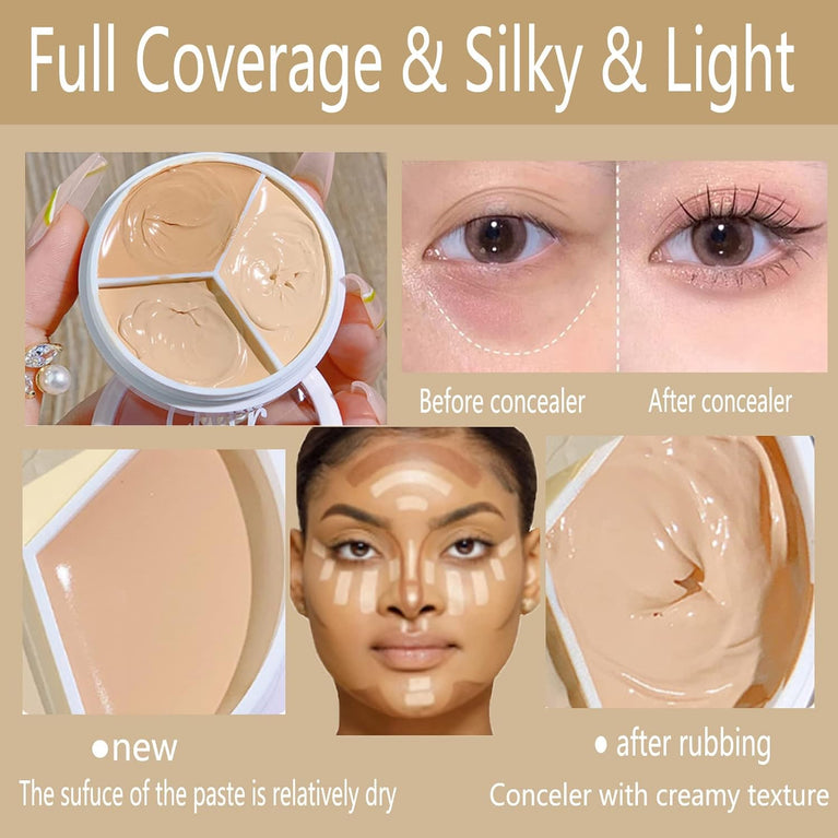 Portable Full-Coverage 3-in-1 Cream Concealer & Contour Palette for Perfect Complexion