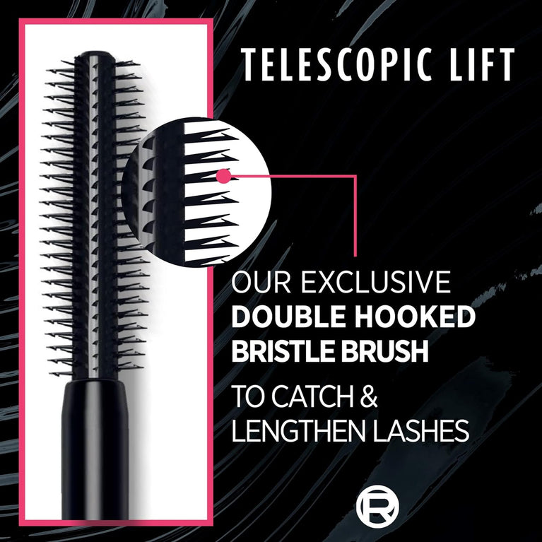 L'Oréal Paris Telescopic Lift Mascara, 36H Endurance, Enhances Lash Length by Up to +5mm*, Clump-Free, Smudge-Free, Flake-Free, Ideal for Sensitive Eyes, Black, 25g
