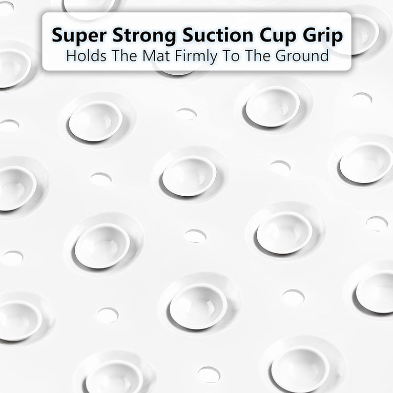 Non-Slip Bathtub Mat with Suction Cups and Draining Holes - White