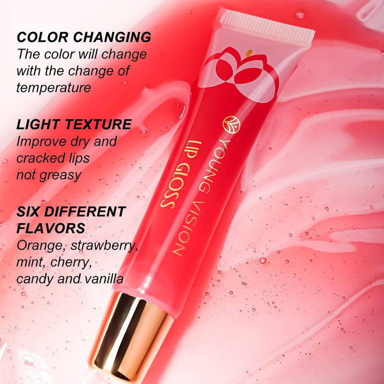 6-Shade Glass Mirror Lip Gloss Kit with Plumping & Hydrating Formula - Assorted Flavors