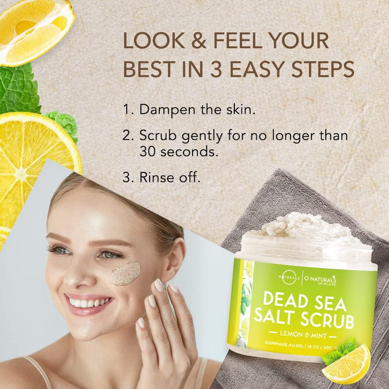 O Naturals Lemon & Mint Dead Sea Salt Body Scrub - Exfoliating & Anti-Acne Scrub