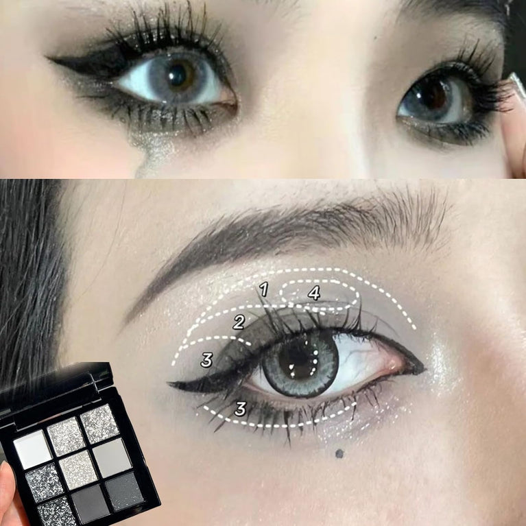 Smokey Silver and Black Gothic Eyeshadow Palette - Waterproof Long-Lasting Matte Eye Shadows in Cold Tones for Women and Girls - Versatile Makeup Pallet for Daily Use or Special Events - Ideal Gift for Halloween and Christmas