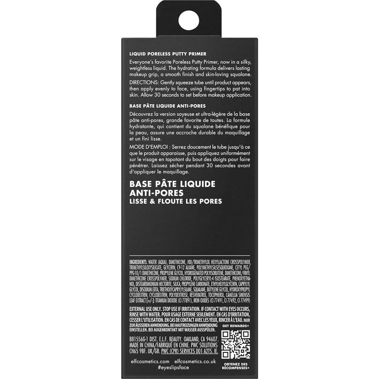 e.l.f. Hydrating Poreless Liquid Putty Primer - Long-Lasting Makeup Base with Squalane