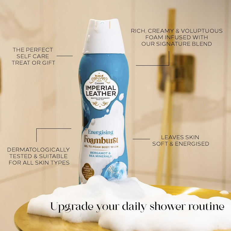 Imperial Leather Foamburst Energising Shower Gel with Bergamot & Sea Minerals - Pack of 6 x 200ml