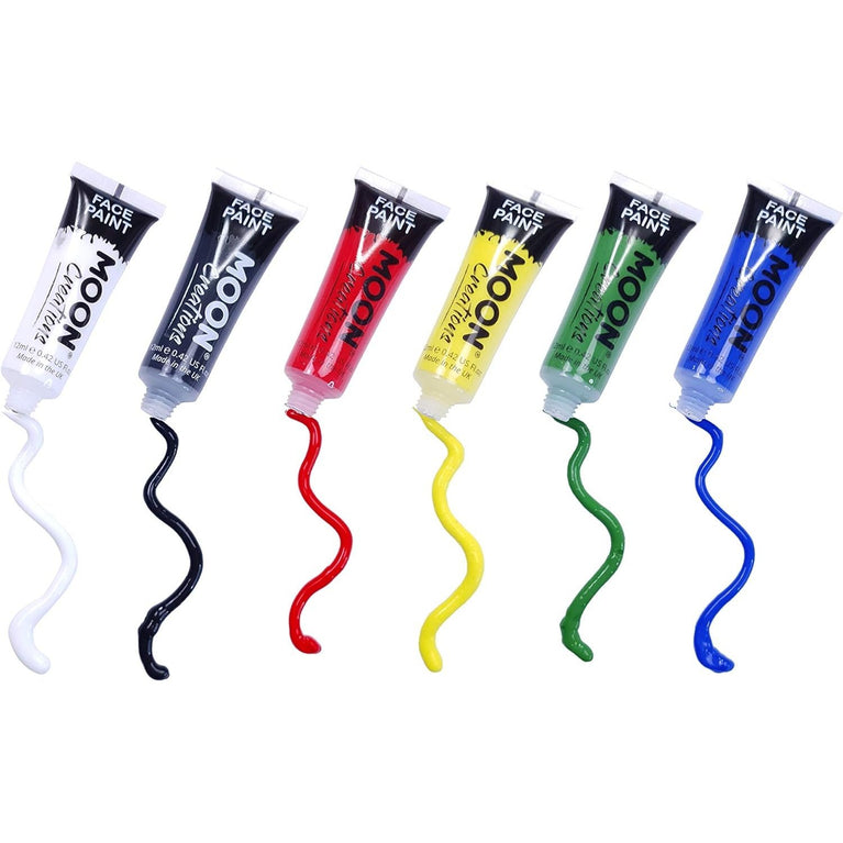 Moon Creations Ultimate Face & Body Paint Set - Long Lasting, Ready-to-Use, Non-Flake Paints - Perfect for Kids, Adults, Festivals, Fancy Dress, Halloween & More - Cruelty-Free, UK Made, 12ml Tubes