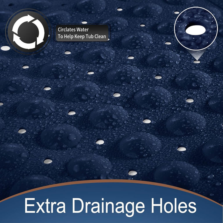 Yimobra Navy Blue Shower Mat with Extra Long Non-Slip Surface and Drain Holes