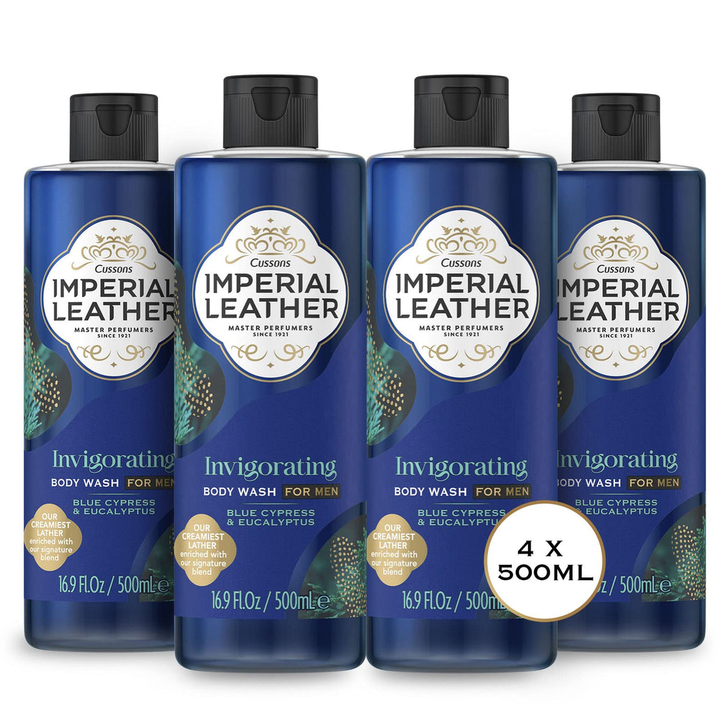 Imperial Leather Invigorating Shower Gel with Blue Cypress & Eucalyptus, Creamy Lather, Pack of 4 x 500ml
