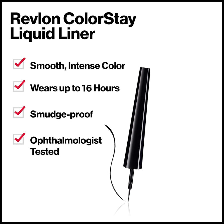 Revlon 10-hour Ultra-Fine Tip Liquid Eyeliner for Perfect Cat Eyes, Waterproof and Smudgeproof in Black