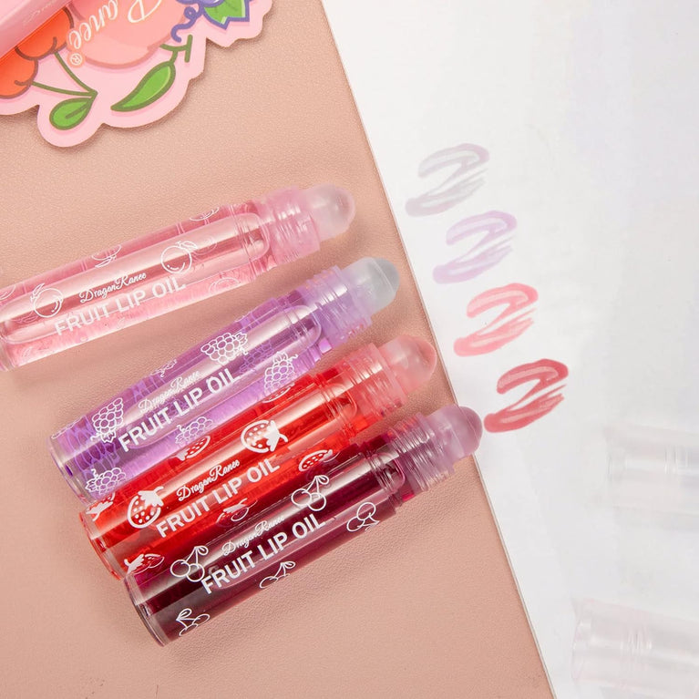 Greoer Deluxe Fruit-Flavored Lip Gloss Kit, 4-Piece Moisturizing Lip Balm Set with Roller Ball Lip Oil and Plumping Jelly Liquid Lipstick - Perfect Gift for Women and Girls