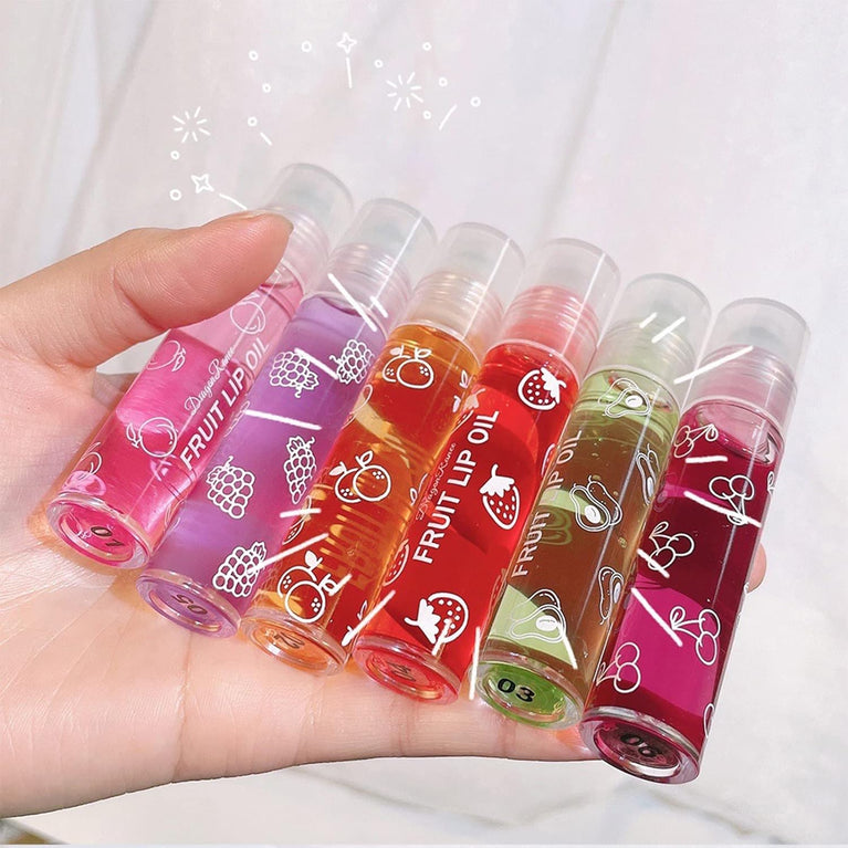 Fruity Flavor Lip Plumper Gloss Set, Transparent Moisturizing Lip Oils for Chapped Lips - 6 Pack