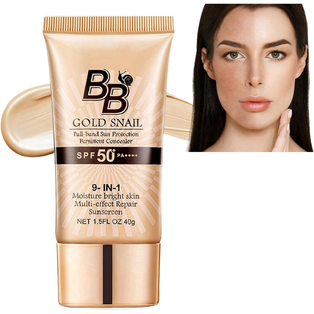 SPF50+ Tinted Moisturising BB Cream with Gold Snail Extracts - Medium-Light Waterproof Foundation for Blemish Coverage & Color Correction