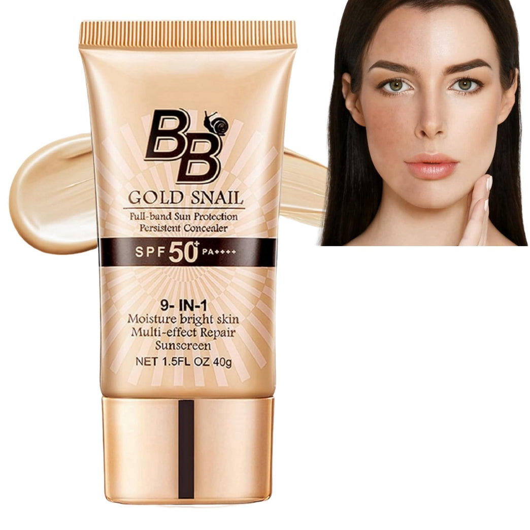 SPF50+ Tinted Moisturising BB Cream with Gold Snail Extracts - Medium-Light Waterproof Foundation for Blemish Coverage & Color Correction