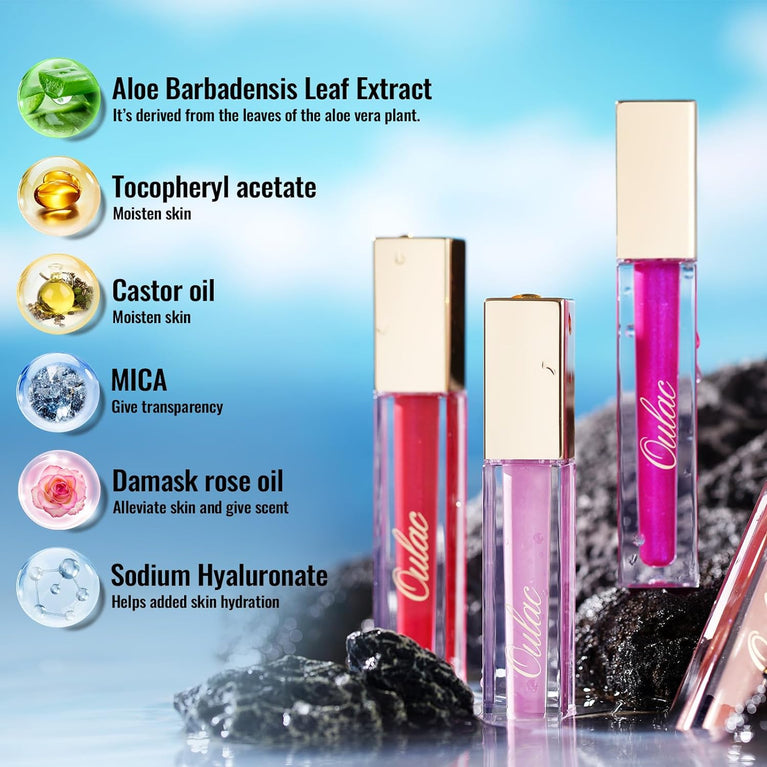 Oulac 2-in-1 Lip Gloss and Lip Oil with Moisturizing Shine Effect | Vegan & Cruelty Free Lip Care Solution for Dry Lips | Glossy Shimmer and Glitter Finish, C12