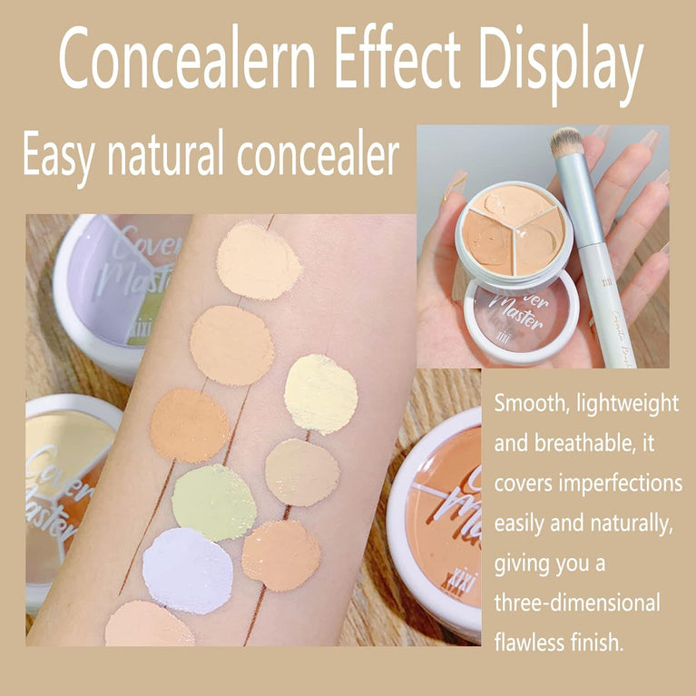 Portable Full-Coverage 3-in-1 Cream Concealer & Contour Palette for Perfect Complexion