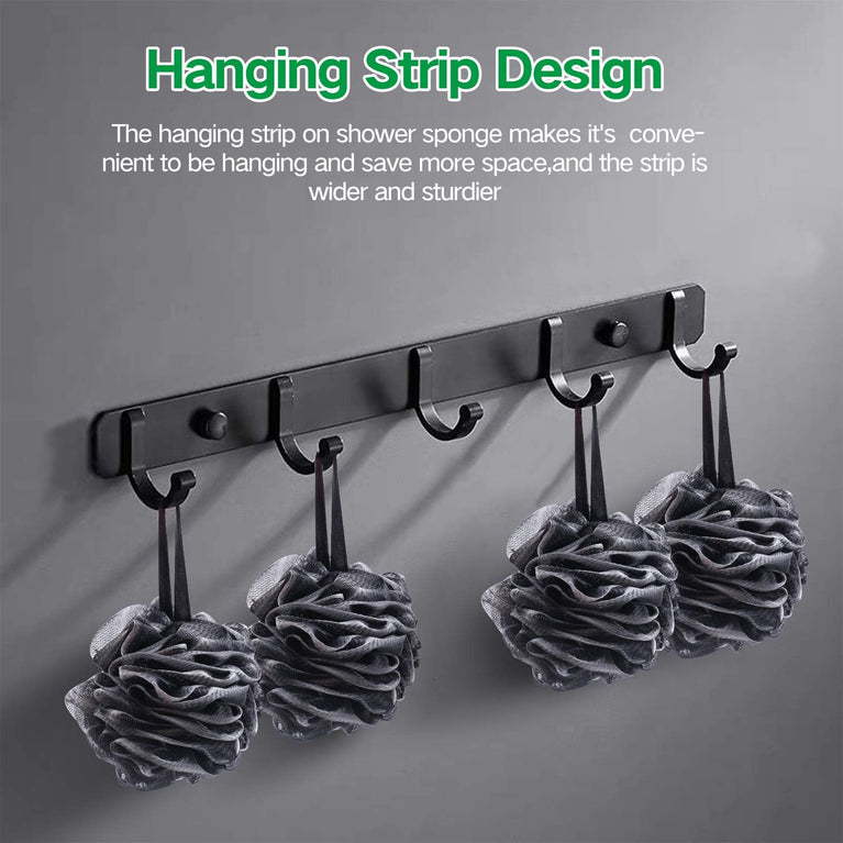Umitive Charcoal Infused Shower Sponge Bath Poufs, 4-Piece Set of Black Mesh Loofah Body Exfoliating Brushes for Gentle and Effective Skin Cleansing