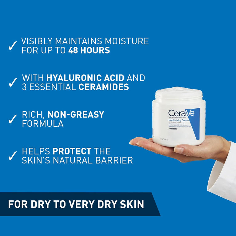 CeraVe Hydrating Cream for Dry to Very Dry Skin 454g with Hyaluronic Acid & 3 Essential Ceramides