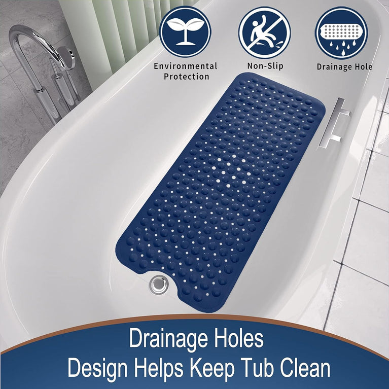 Yimobra Navy Blue Shower Mat with Extra Long Non-Slip Surface and Drain Holes
