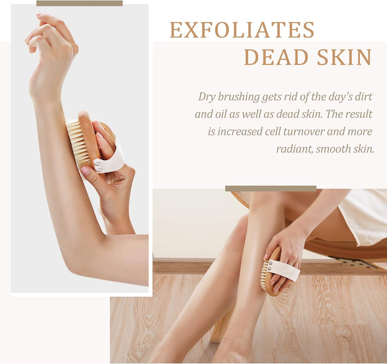 SURDOCA Dry Brushing Body Brush with Natural Beech Wood and Boar Bristles