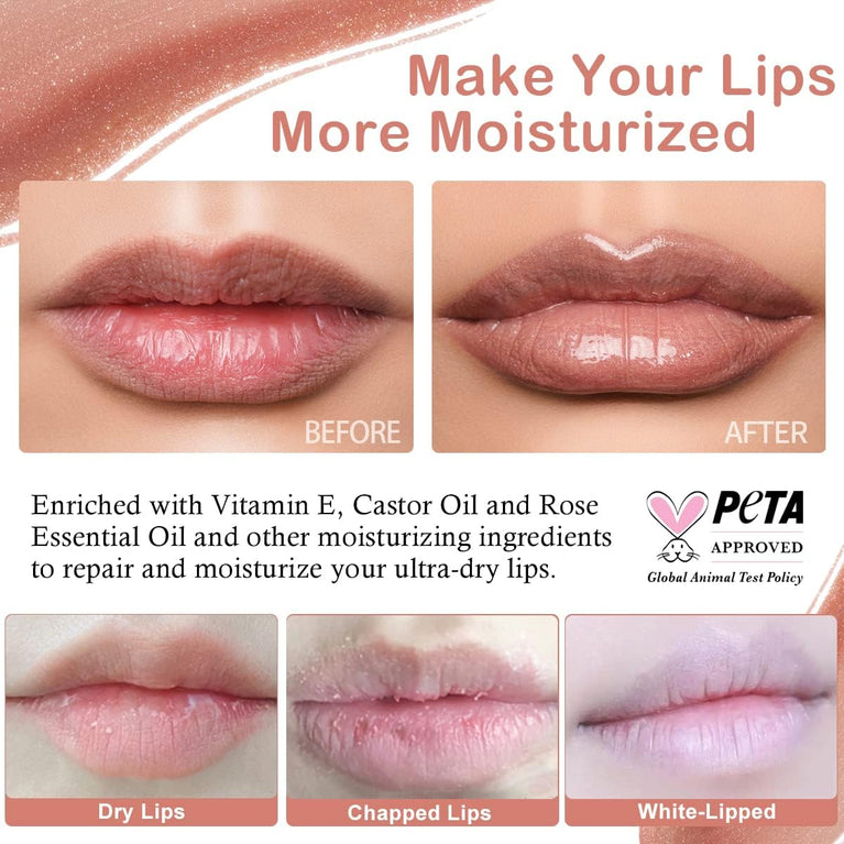 Oulac 2-in-1 Lip Gloss and Lip Oil with Moisturizing Shine Effect | Vegan & Cruelty Free Lip Care Solution for Dry Lips | Glossy Shimmer and Glitter Finish, C12