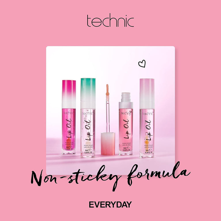 Technic Cherry Flavoured Lip Oil - Non-Sticky, Hydrating, and Glossy Finish for Plump and Smooth Lips