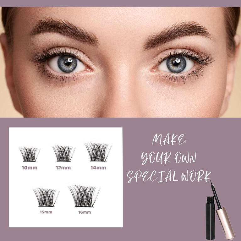 Individual Cluster Lashes Kit - D Curl, 45 Clusters, Lightweight & Reusable DIY False Eyelashes with Clear Glue for Easy Fan Russian Lash Extensions, 10-16mm