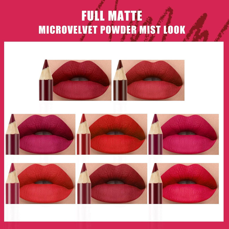 Beteligir Vibrant 8-Color Matte Lip Liner Set with Sharpener, Long-Lasting and Waterproof Lip Crayon, Non-Drying and Easy to Apply, Cruelty-Free (01)
