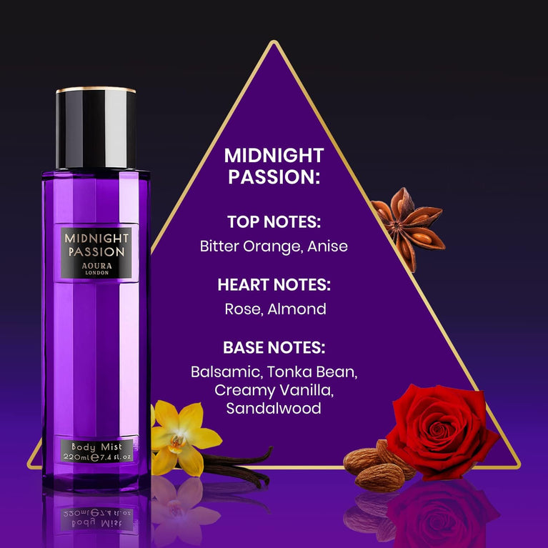 Midnight Passion Body Mist Fragrance Spray by Aoura London - 220ml