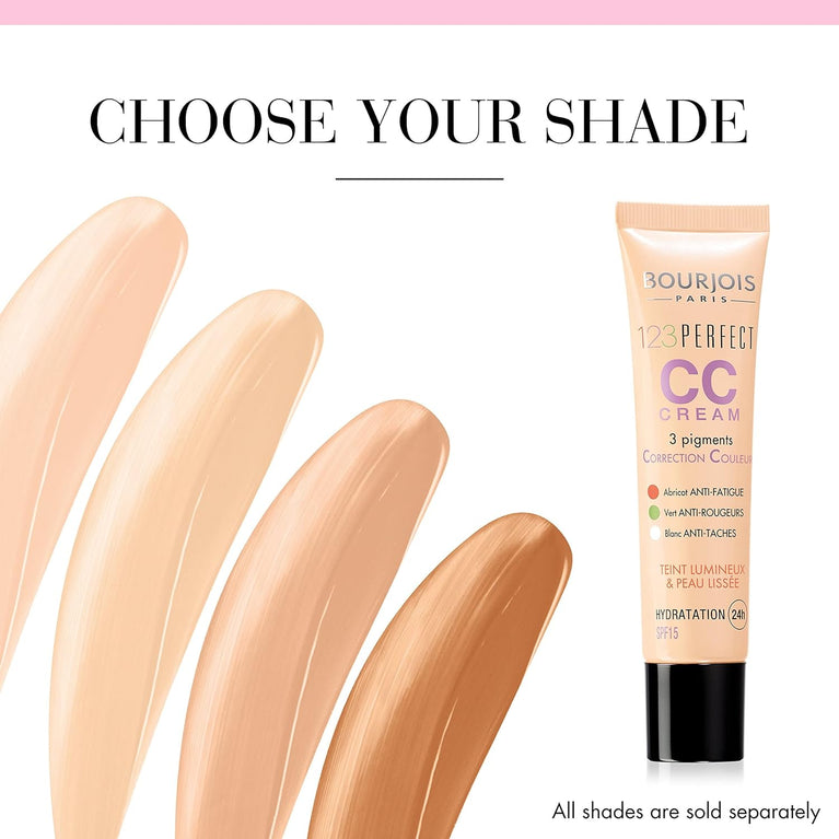 Bourjois 123 Perfect Colour Correcting CC Cream in 33 Rose Beige (3ml) - Anti-Shine Hydration with SPF 10 Protection and 16-Hour Semi-Matte Finish