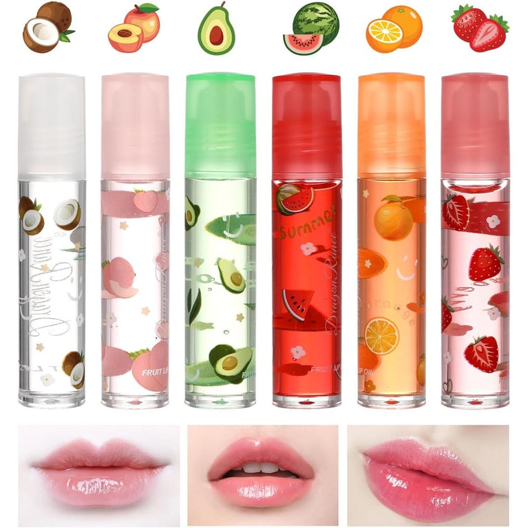 Minkissy Hydrating Lip Gloss Set - 6pcs Fruit Flavored Moisturizing Lipsticks with Transparent Lip Plumper for Healthy, Fuller Lips