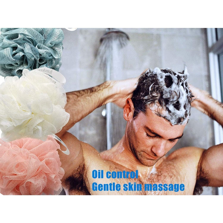 Soft Body Scrubber Bath Sponge Set of 3 - Amazerbst Loofah & Shower Puff for Both Women and Men