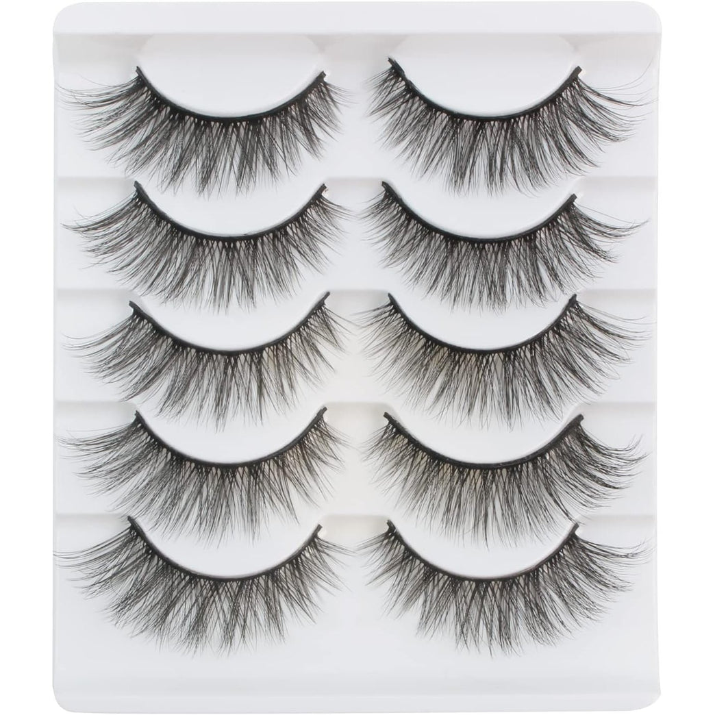 Fluffy 3D Faux Mink Eyelashes Multipack - Natural Look, Lightweight, Reusable Lashes by Glowingwin - Perfect for Everyday Use and Special Occasions, Set of 5 Pairs