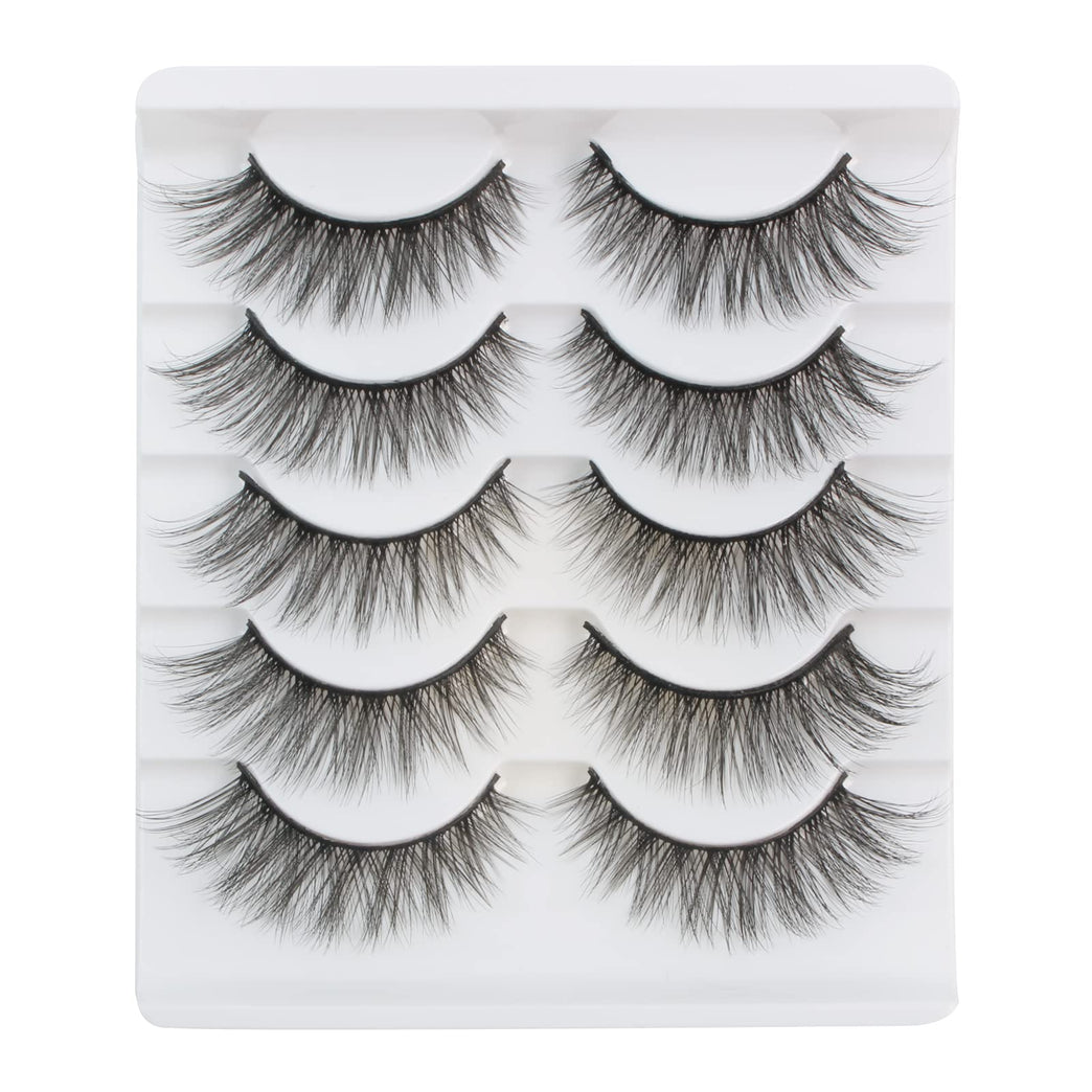 Fluffy 3D Faux Mink Eyelashes Multipack - Natural Look, Lightweight, Reusable Lashes by Glowingwin - Perfect for Everyday Use and Special Occasions, Set of 5 Pairs