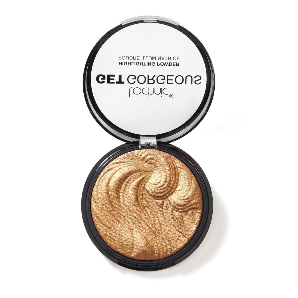 24CT Gold Radiance Boost: Technic's Get Gorgeous All-Day Wear Highlighting Powder - Versatile Shimmer Face Makeup Compact