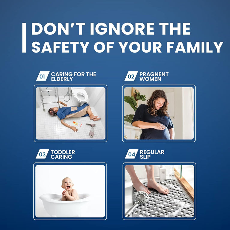 Extra Large Grey Bath Shower Mat with Modern Design and Suction Cups