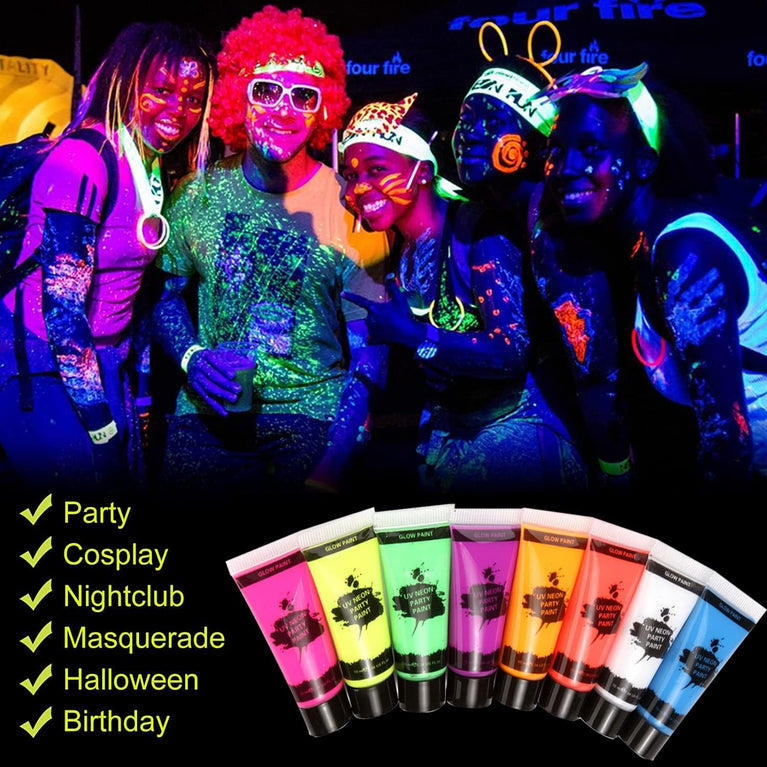 Proamate UV Glow Neon Body and Face Art Paint Kit - Perfect for Parties, Halloween, Carnivals, and Festivals (10ml)