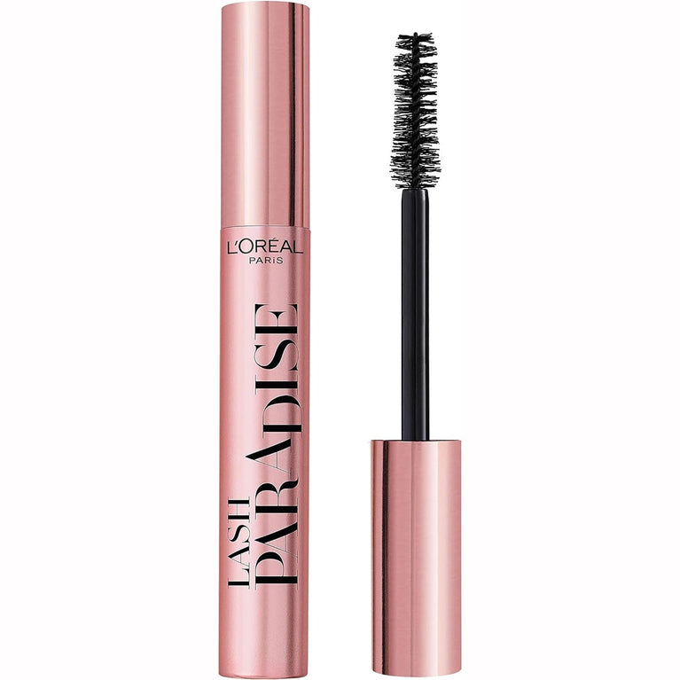 L'Oréal Paris Lash Paradise Intense Volume and Length Mascara, Infused with Nourishing Castor and Rose Oils, Suitable for Sensitive Eyes, Soft Fibre Brush for Flake-Free Application, Spectacular Black