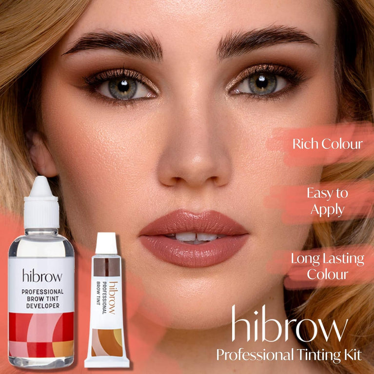 Dark Brown Eyebrow Tinting Deluxe Set by Hi Brow - Includes Professional Grade 15ml Tint, 50ml Developer, Application Brush, Mixing Dish, Mascara Wand & Wood Stick