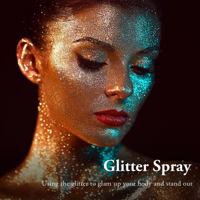 AOOWU Versatile Glitter Powder Spray, Sparkling Silver Body and Hair Highlighter, Compact Shimmer Makeup Spray for Body, Face, and Clothes