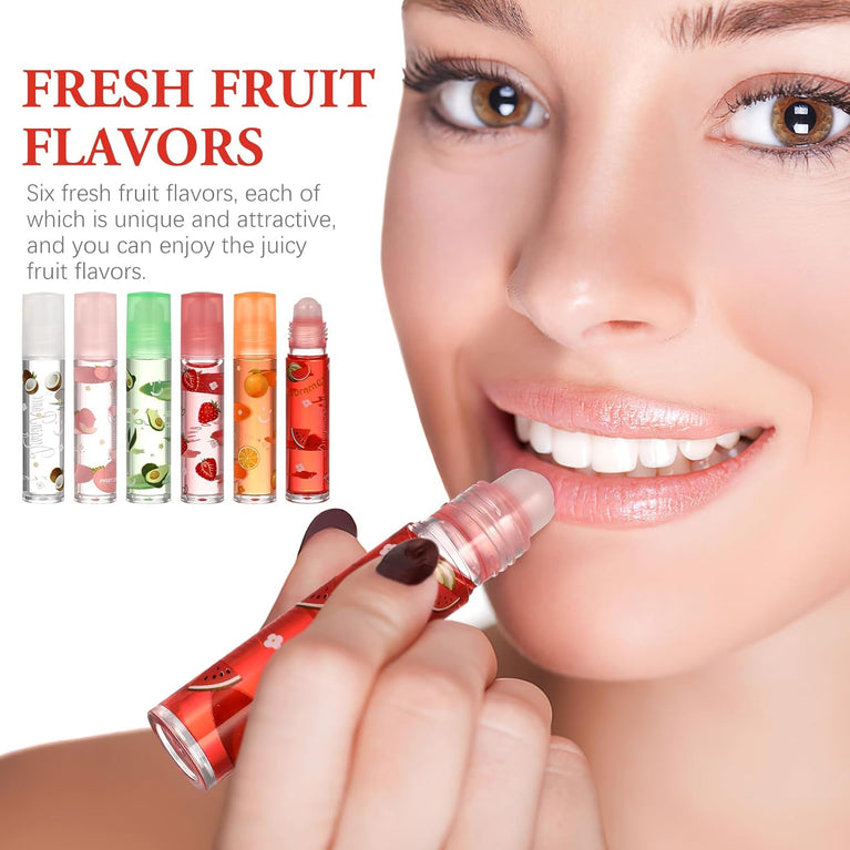 Minkissy Hydrating Lip Gloss Set - 6pcs Fruit Flavored Moisturizing Lipsticks with Transparent Lip Plumper for Healthy, Fuller Lips