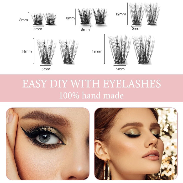 CNMTCCO 120-Piece D Curl Lash Clusters - DIY Reusable Eyelash Extensions at Home Kit with Natural Wispy Lashes in 5 Lengths (8-16MM)