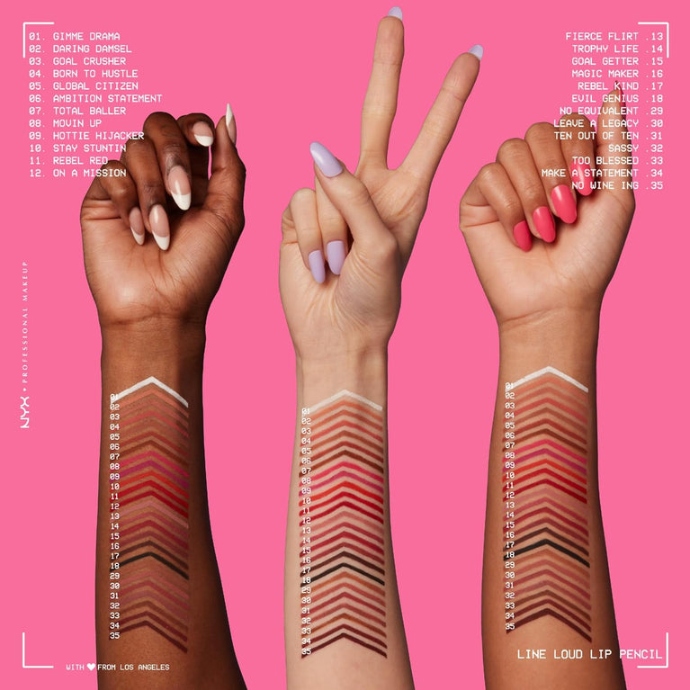 NYX Line Loud Matte Lip Liner - Long-Lasting, Smudge-Proof, Shade 17 Rebel Kind, Infused with Jojoba Oil and Vitamin E