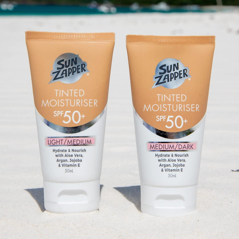 Sun Zapper SPF 50 Tinted Face Moisturiser - Lightweight BB Cream with Aloe Vera and Vitamin E - Light/Medium Shade