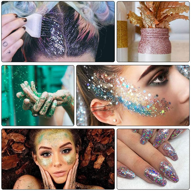 URAQT 16-piece Eco-Friendly Party Glitter Set for Body, Face, and Hair - Perfect for Festivals and Parties