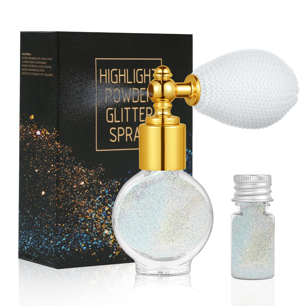AOOWU Versatile Glitter Powder Spray, Sparkling Silver Body and Hair Highlighter, Compact Shimmer Makeup Spray for Body, Face, and Clothes